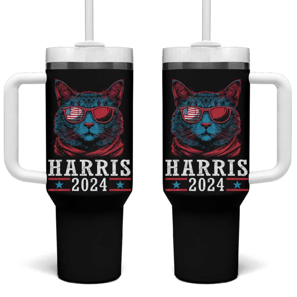 Harris 2024 Tumbler With Handle Childless Cat Lady For President American Flag