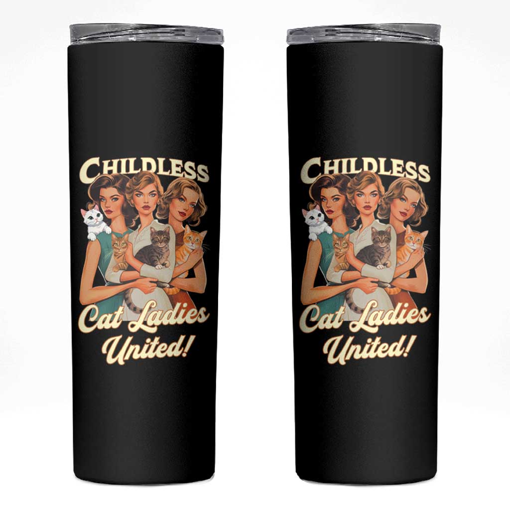 Childless Cat Ladies United Skinny Tumbler Feline Lover Retro