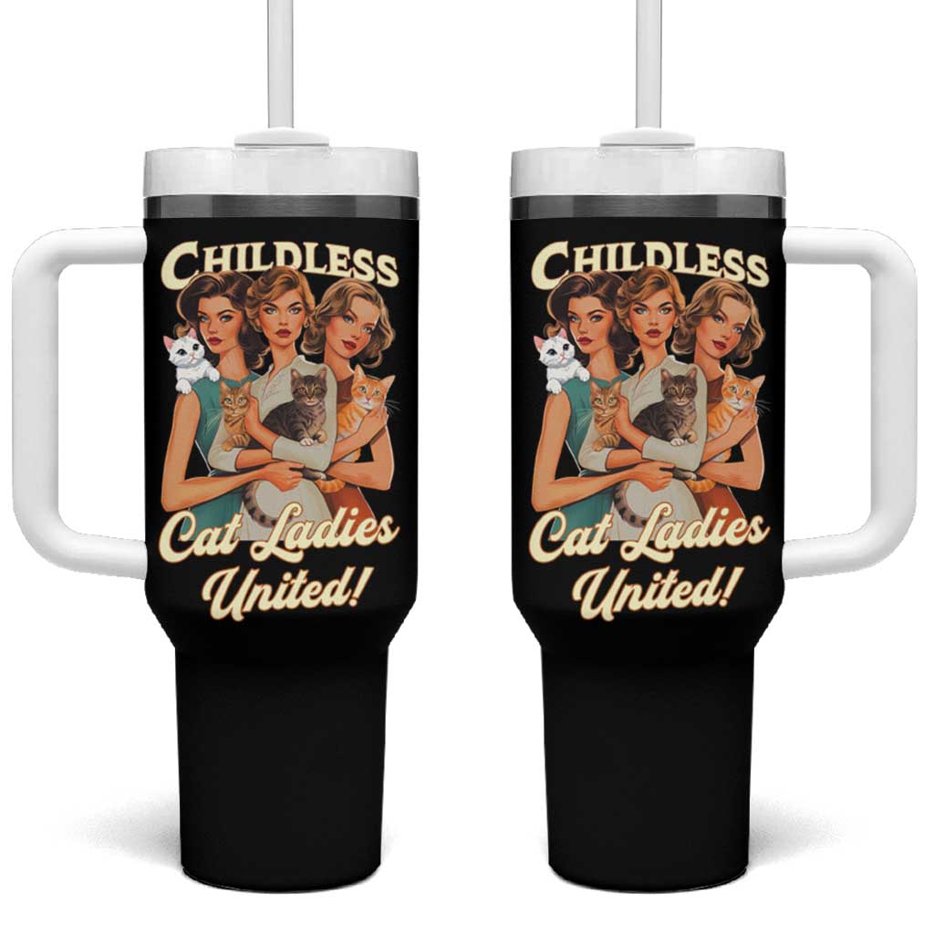 Childless Cat Ladies United Tumbler With Handle Feline Lover Retro