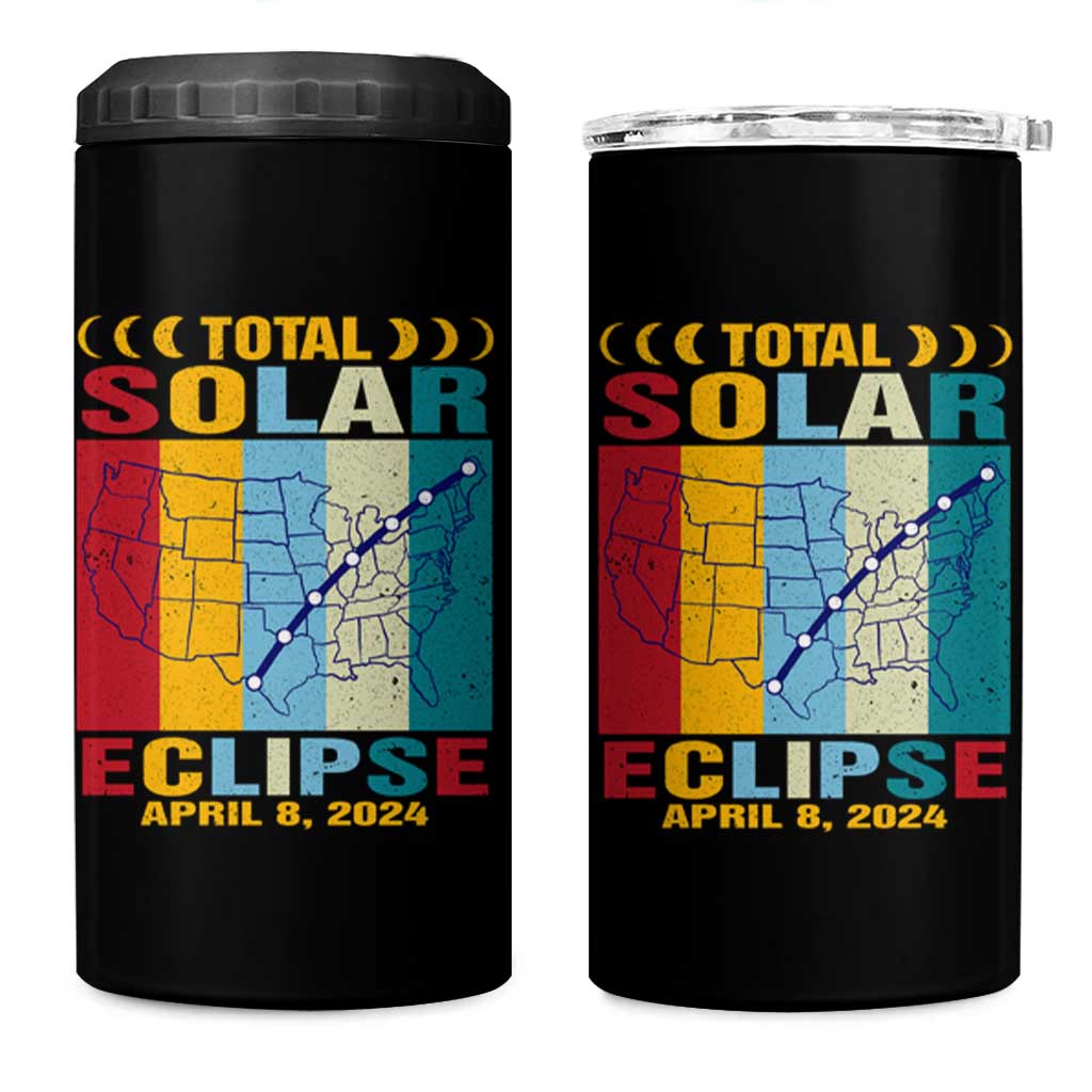 Total Solar Eclipse 4 in 1 Can Cooler Tumbler Retro American Totality Tour Map April 8 2024 - Wonder Print Shop