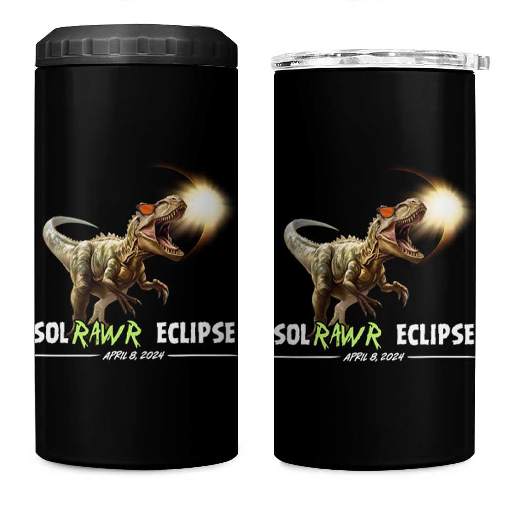 Total Solar Eclipse Dinosaur 4 in 1 Can Cooler Tumbler Solrawr Eclipse April 8 2024 - Wonder Print Shop