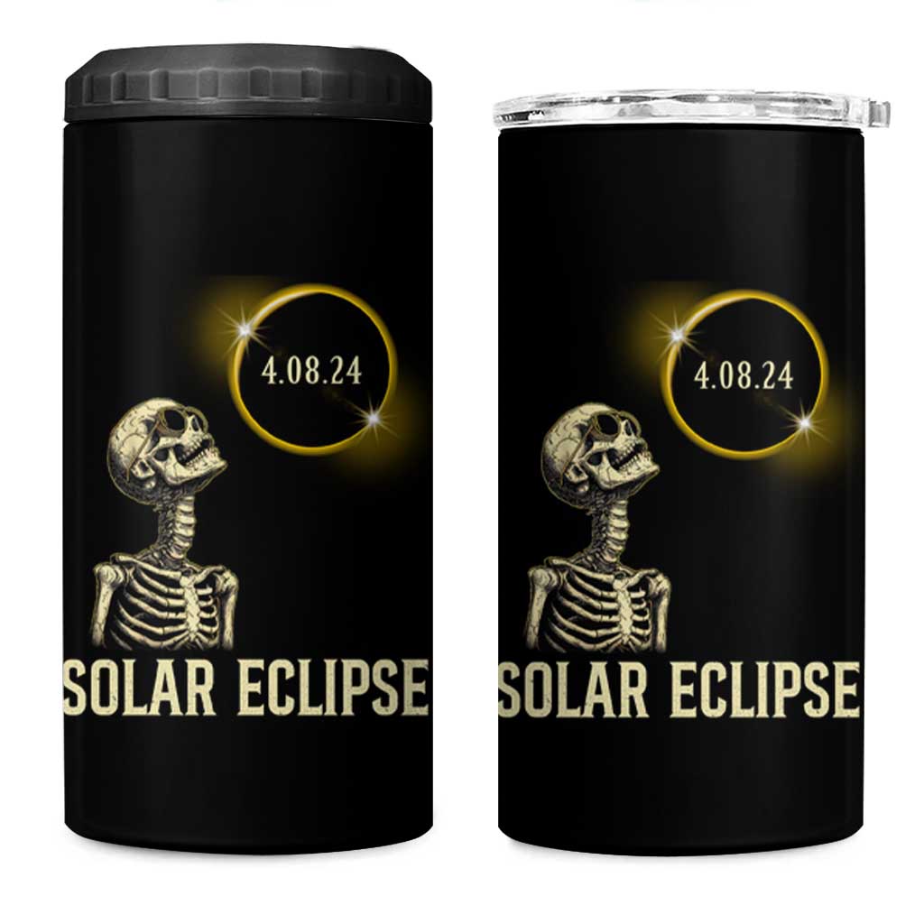 Total Solar Eclipse Skeleton 4 in 1 Can Cooler Tumbler Funny Watching American Totality April 8 2024 Matching - Wonder Print Shop