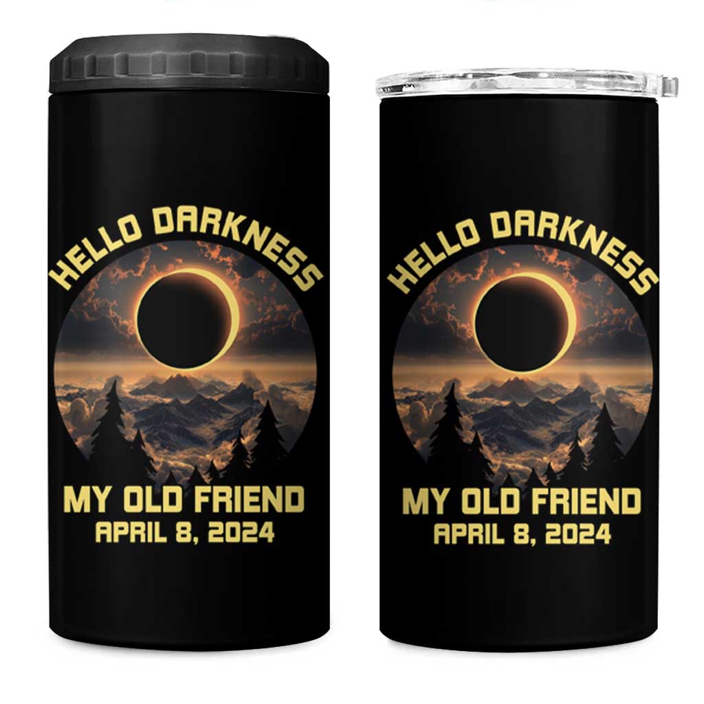 Total Solar Eclipse 4 in 1 Can Cooler Tumbler Hello Darkness My Old Friend April 8 2024 American Totality - Wonder Print Shop