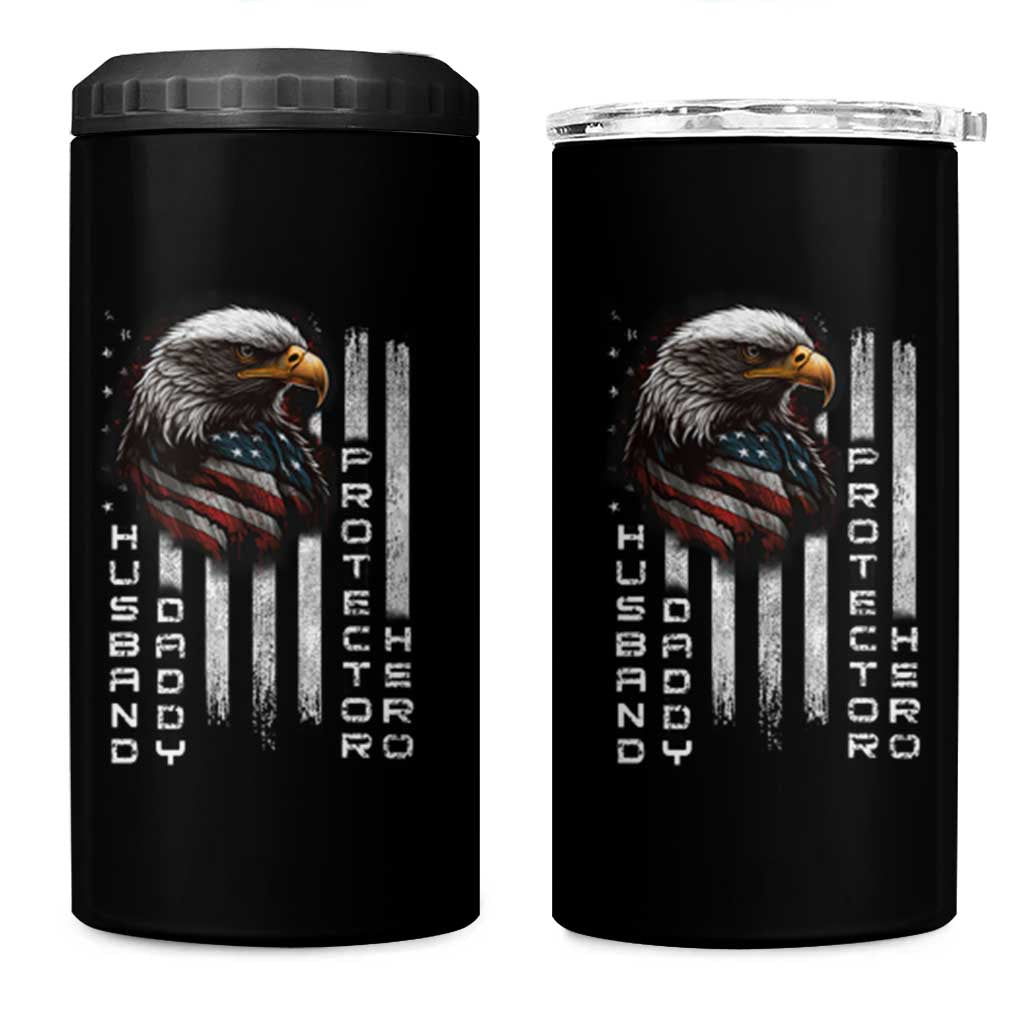 Veteran Dad American Eagle 4 in 1 Can Cooler Tumbler Husband Daddy Protector Hero Us Flag - Wonder Print Shop