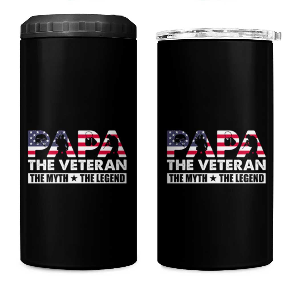 Patriotic Dad 4 in 1 Can Cooler Tumbler Papa The Veteran The Myth The Legend American Flag Dog Tags - Wonder Print Shop