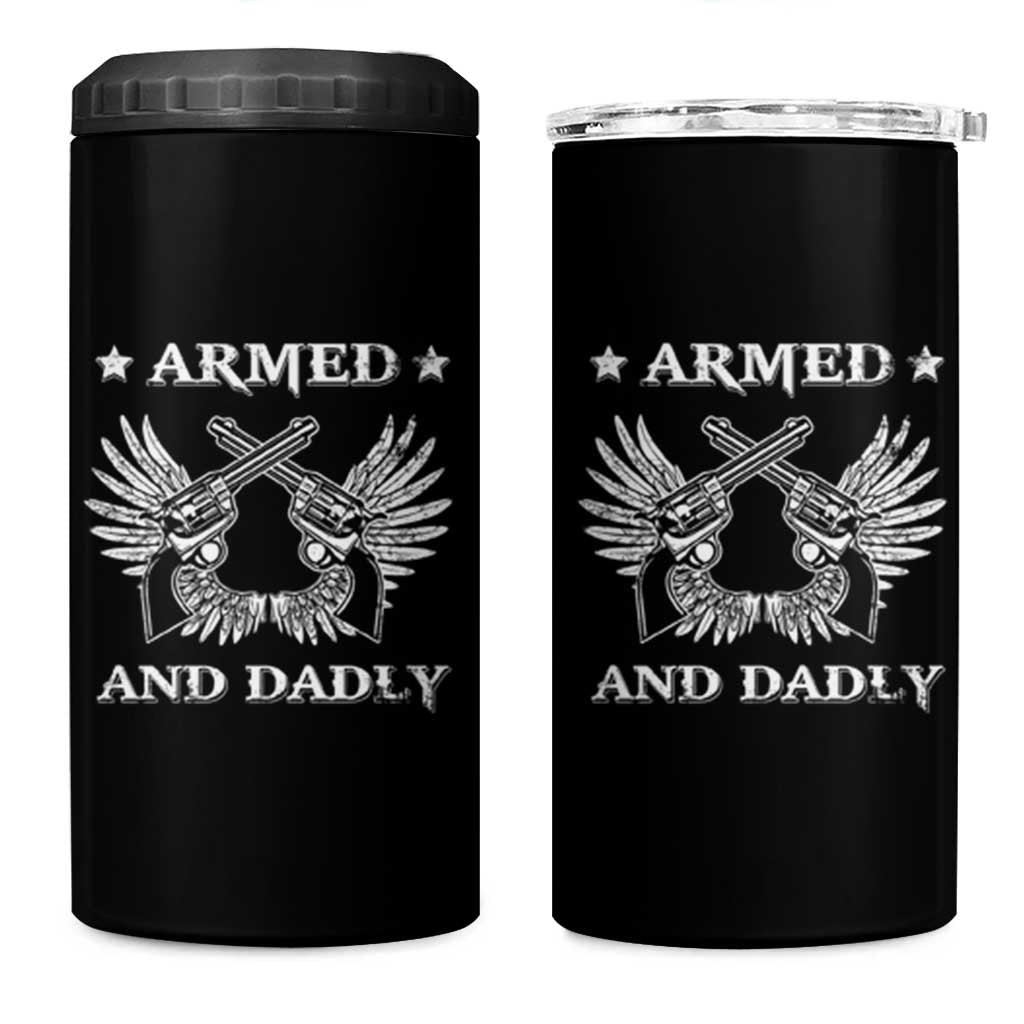 Western Dad 4 in 1 Can Cooler Tumbler Funny Armed And Dadly American Dad Vintage Retro - Wonder Print Shop