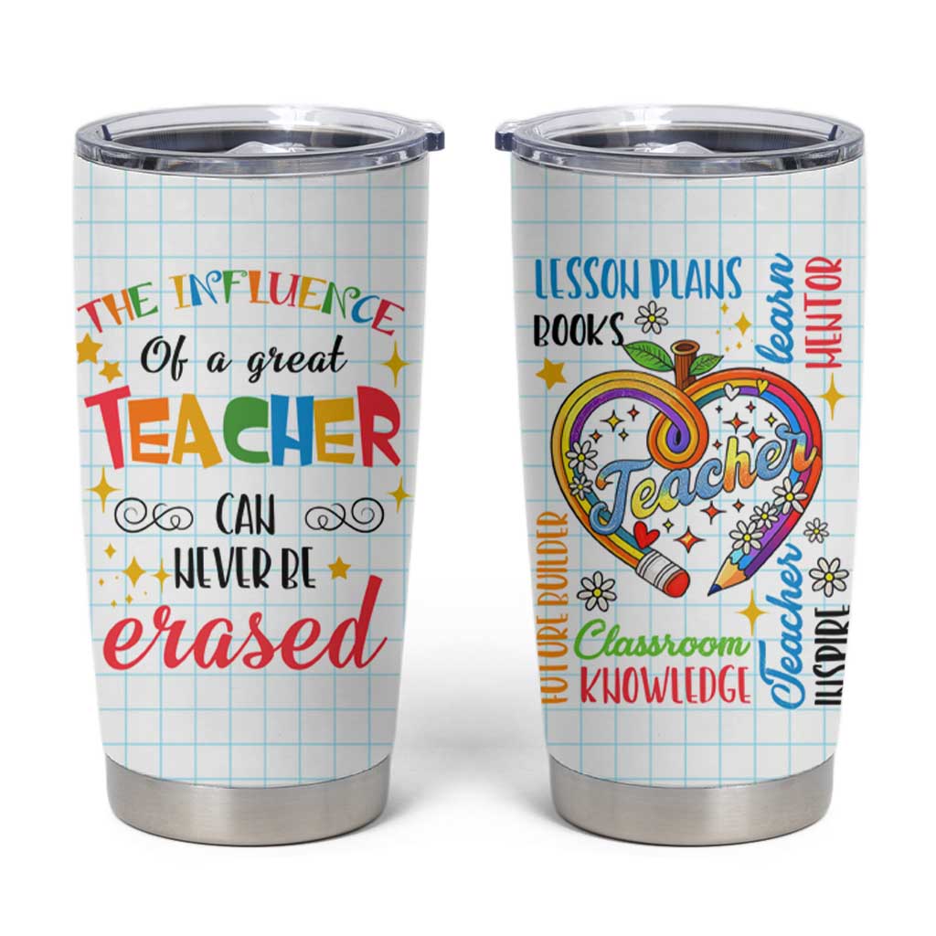 Teacher Tumbler Cup The Influence Of A Great Teacher Can Never Be Erased