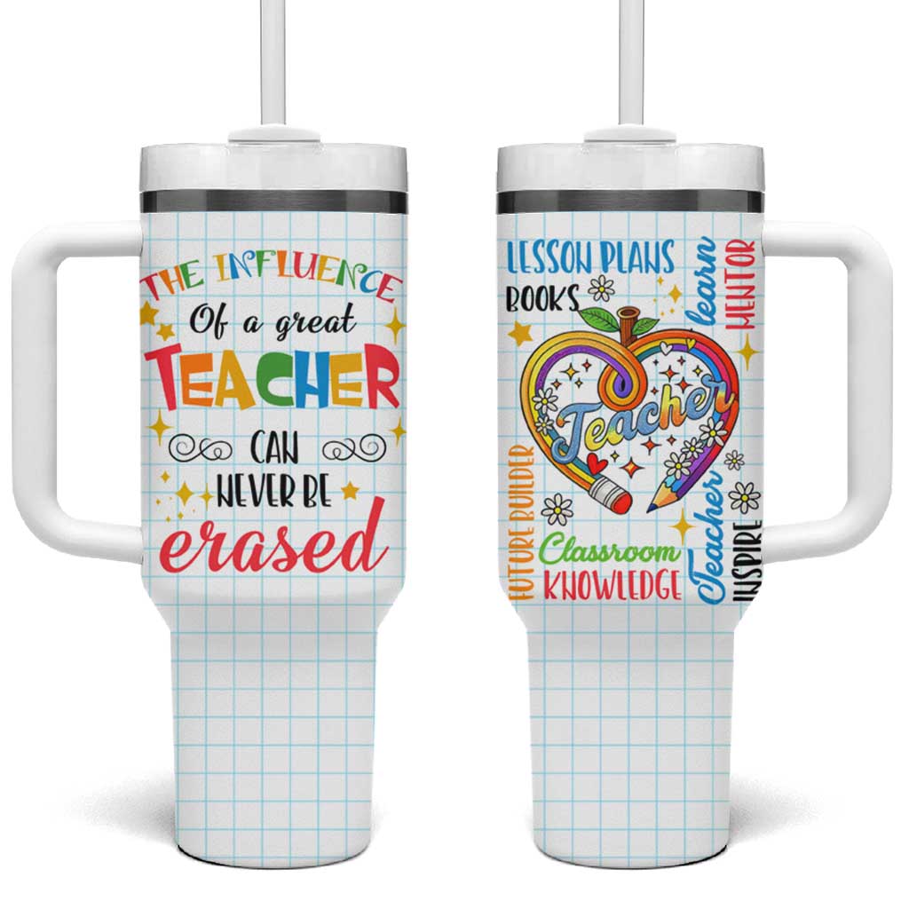 Teacher Tumbler With Handle The Influence Of A Great Teacher Can Never Be Erased