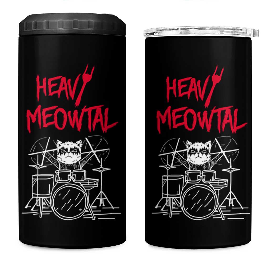 Heavy Metal 4 in 1 Can Cooler Tumbler Cat Drummer Meowtal Rock Drum Band - Wonder Print Shop