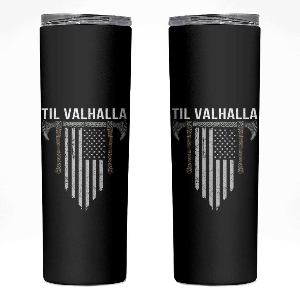 Viking Skinny Tumbler Til Valhalla American Axe Flag Norse Mythology