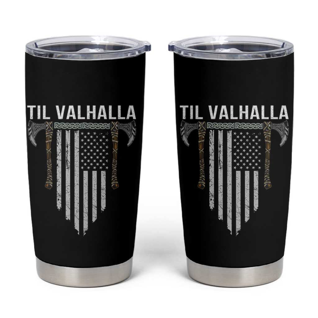 Viking Tumbler Cup Til Valhalla American Axe Flag Norse Mythology