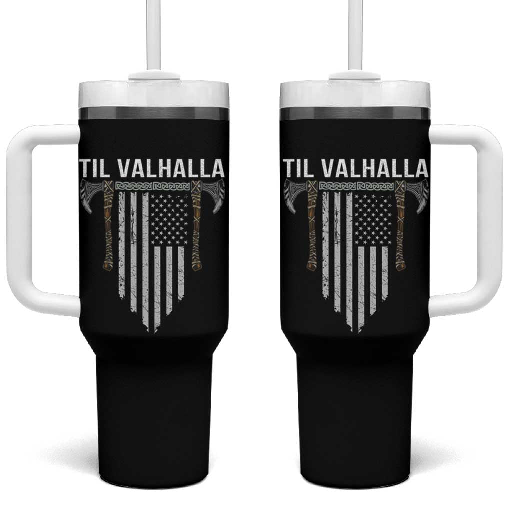 Viking Tumbler With Handle Til Valhalla American Axe Flag Norse Mythology