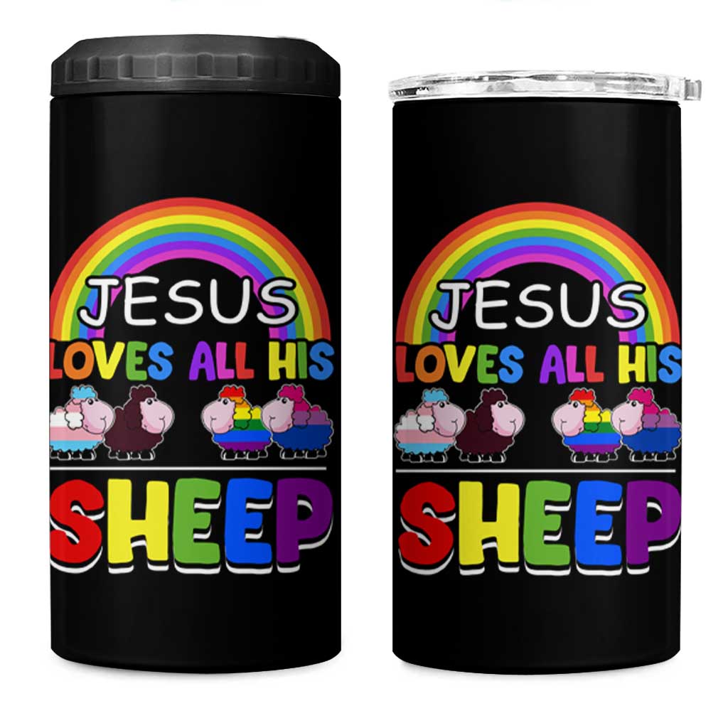 LGBT Pride 4 in 1 Can Cooler Tumbler Jesus Loves All His Sheep Lesbian Gay Bisexual Transgender Black White - Wonder Print Shop