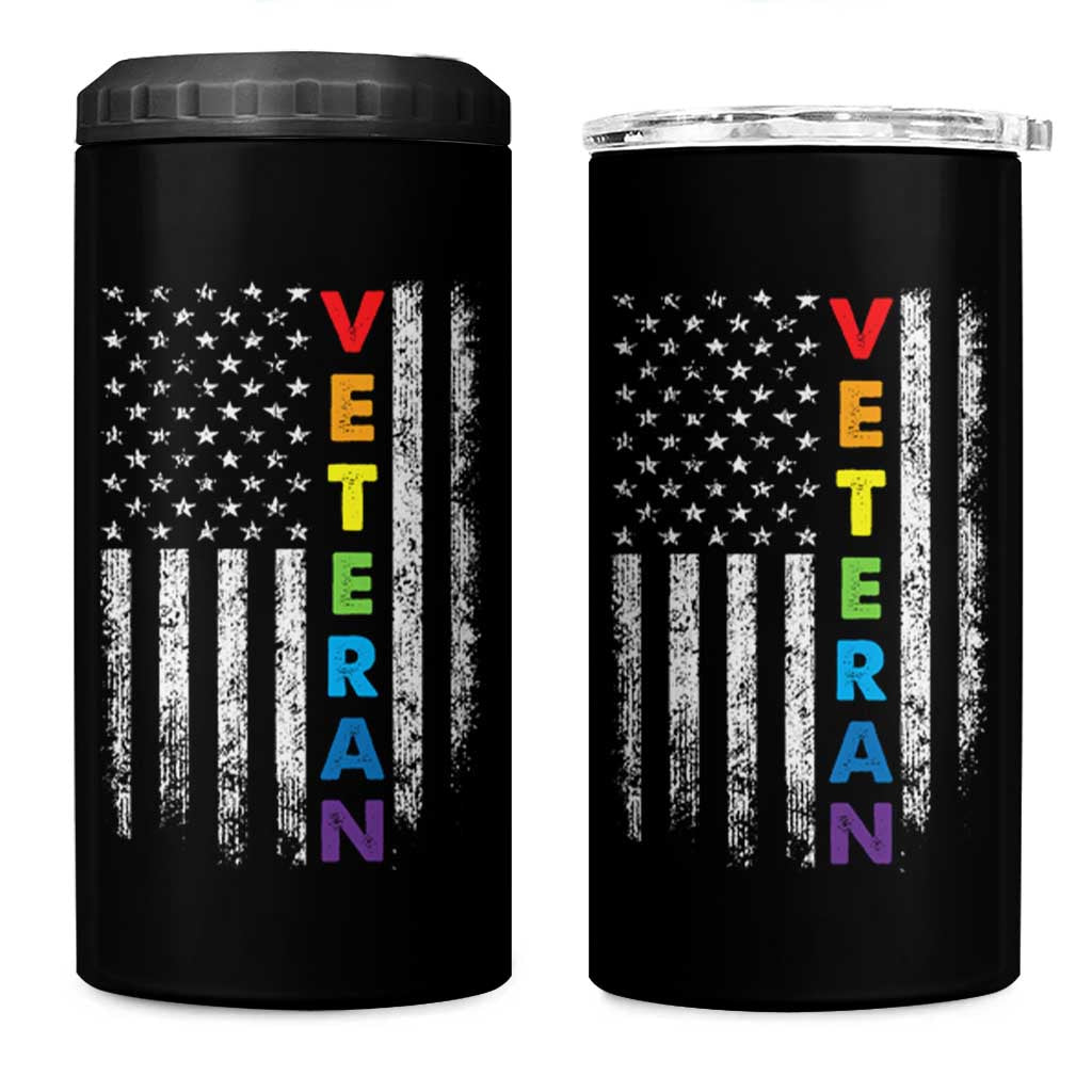 LGBT Veteran 4 in 1 Can Cooler Tumbler American Flag Rainbow Military Army - Wonder Print Shop