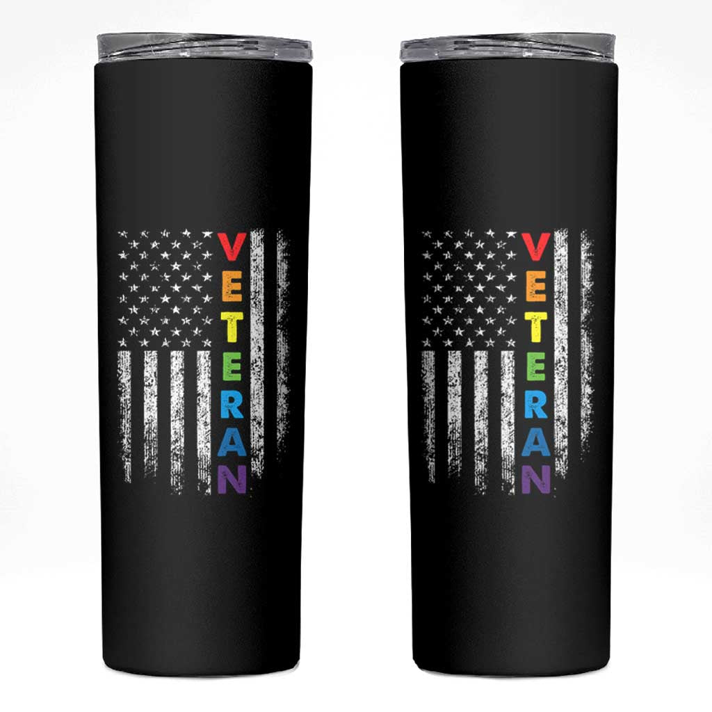 LGBT Veteran Skinny Tumbler American Flag Rainbow Military Army