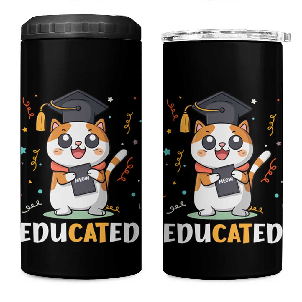 Graduation Cat Lover 4 in 1 Can Cooler Tumbler Educated Cat Graduated Graduating - Wonder Print Shop