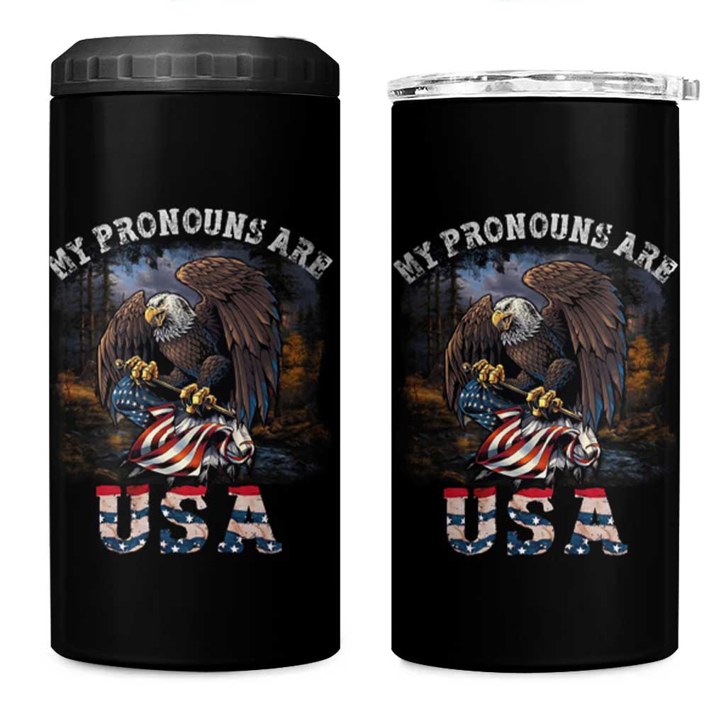 Funny 4th Of July 4 in 1 Can Cooler Tumbler My Pronouns USA Eagle American - Wonder Print Shop