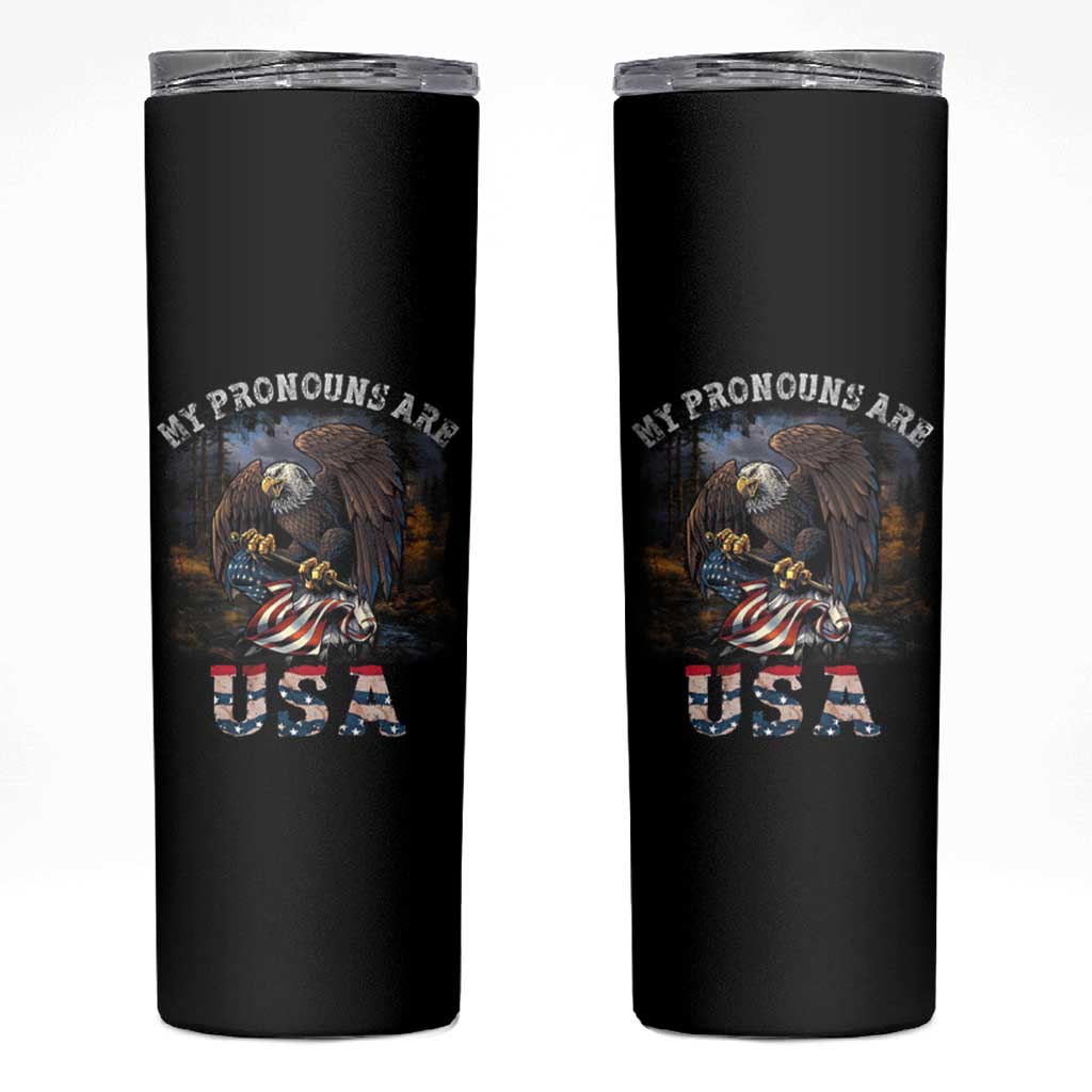 Funny 4th Of July Skinny Tumbler My Pronouns USA Eagle American