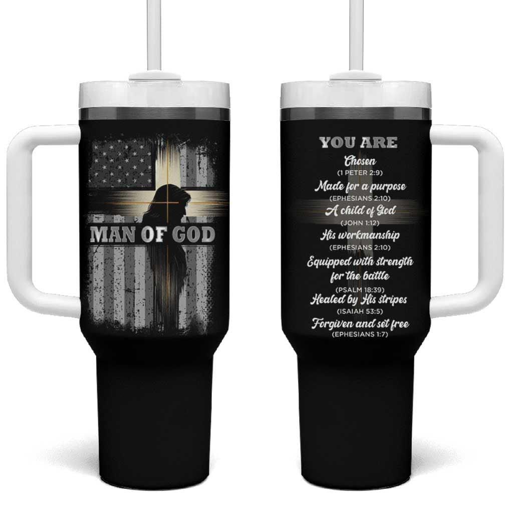 Christian Gifts For Men Tumbler With Handle Man Of God Inspirational Bible Patriotic American Flag