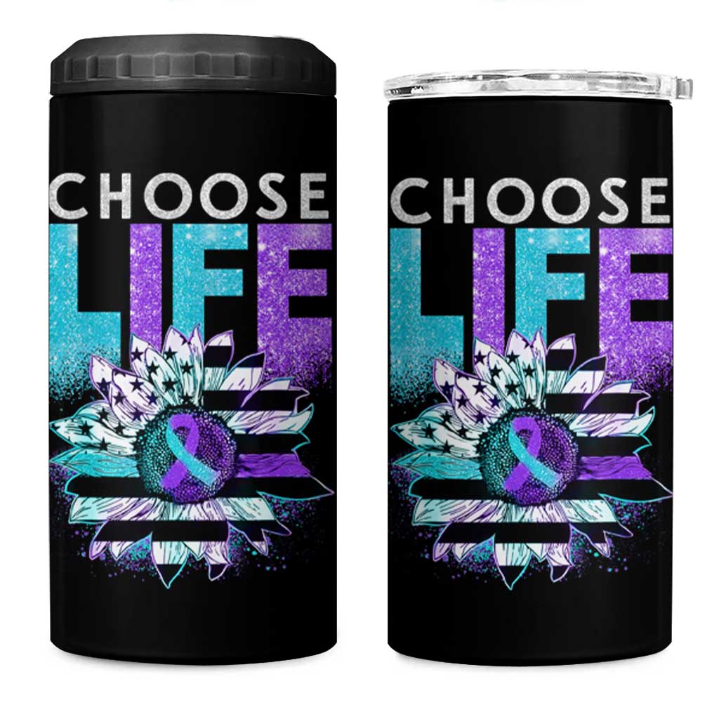 Suicide Prevention 4 in 1 Can Cooler Tumbler Choose Life Sunflower American Flag - Wonder Print Shop