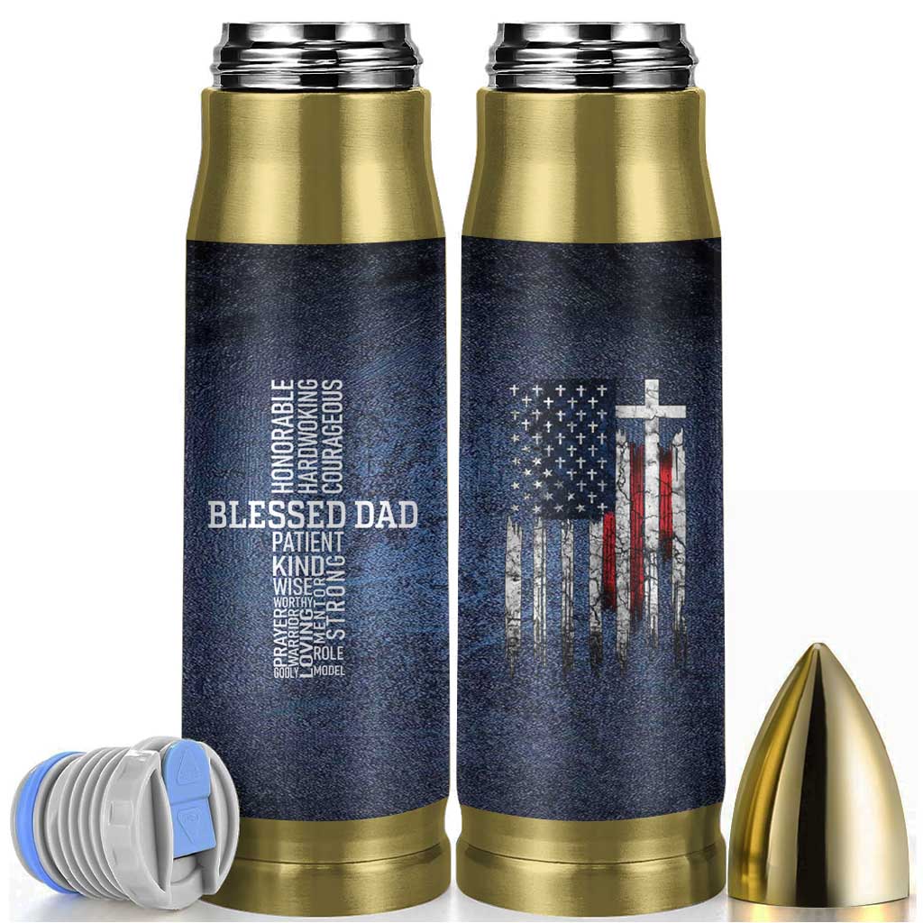 Blessed Dad Christian Bullet Tumbler Christ Cross Patriotic American Flag