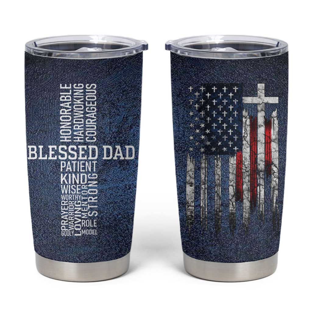 Blessed Dad Christian Tumbler Cup Christ Cross Patriotic American Flag