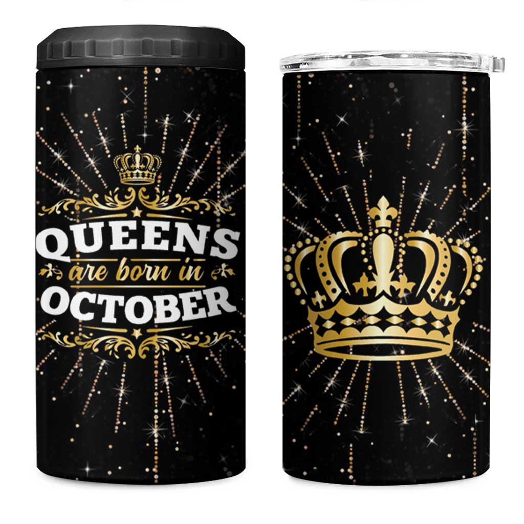 Birthday Gifts For Women 4 in 1 Can Cooler Tumbler Queens Are Born In October - Wonder Print Shop