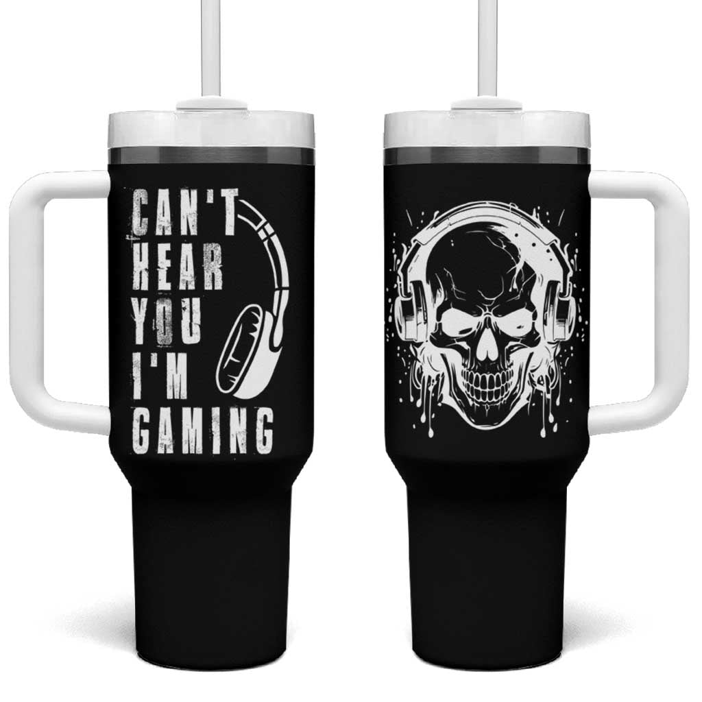 Gifts For Gamer Tumbler With Handle Can't Hear You I'm Gaming Headphone Skull - Wonder Print Shop