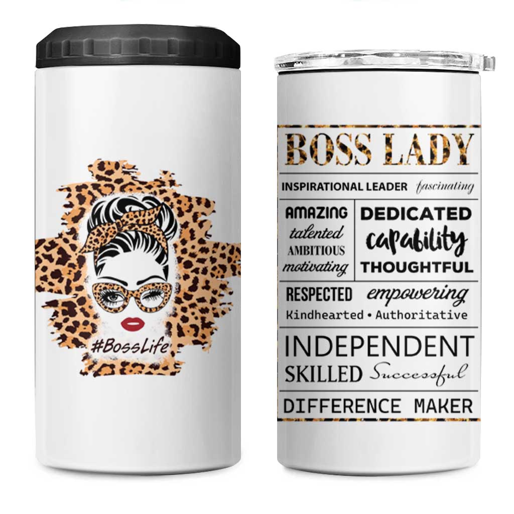 Best Boss Gifts for Women 4 in 1 Can Cooler Tumbler Boss Lady Life Leopard - Wonder Print Shop