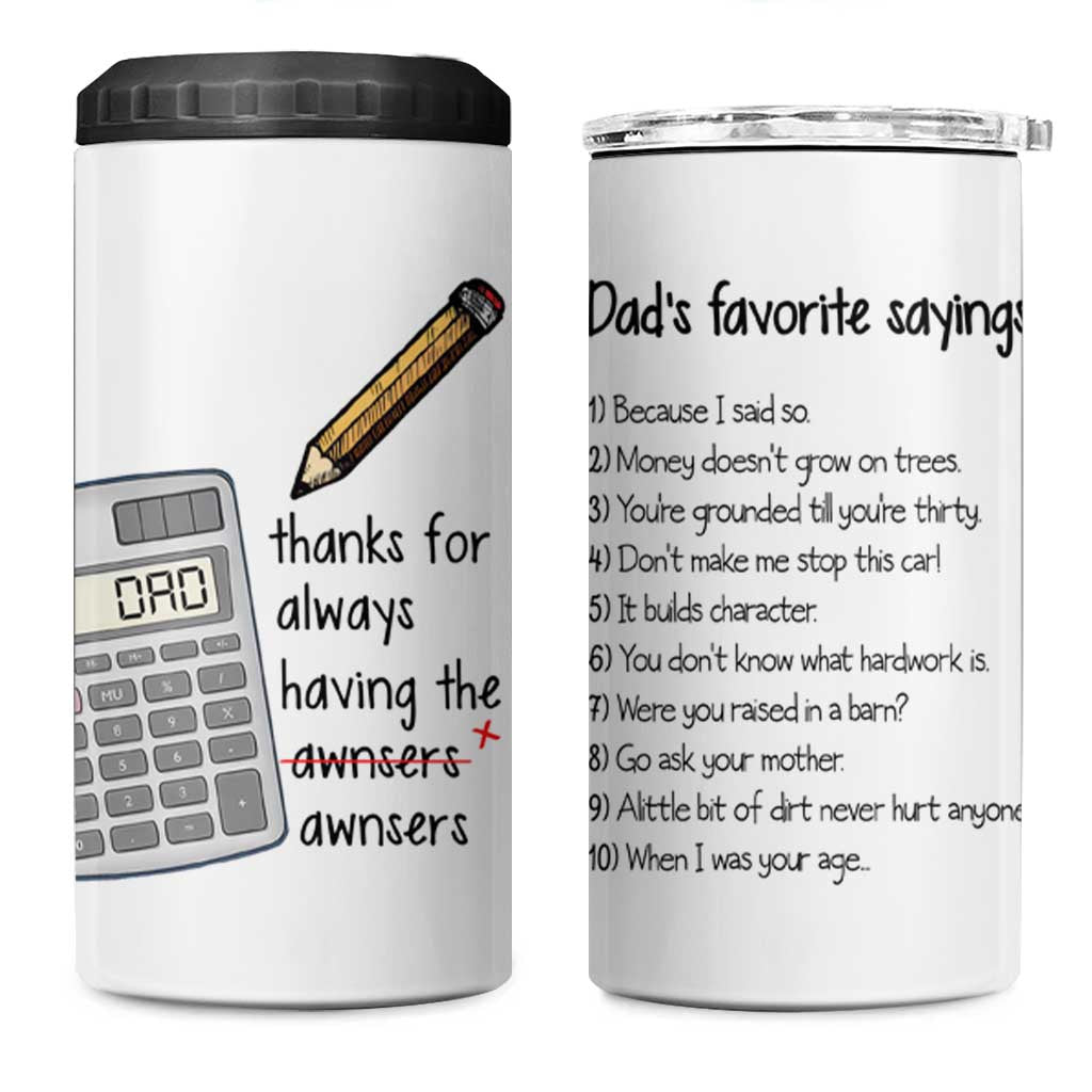 Funny Dads Favorite Sayings 4 in 1 Can Cooler Tumbler Dadisms Written in a Top Ten List - Wonder Print Shop