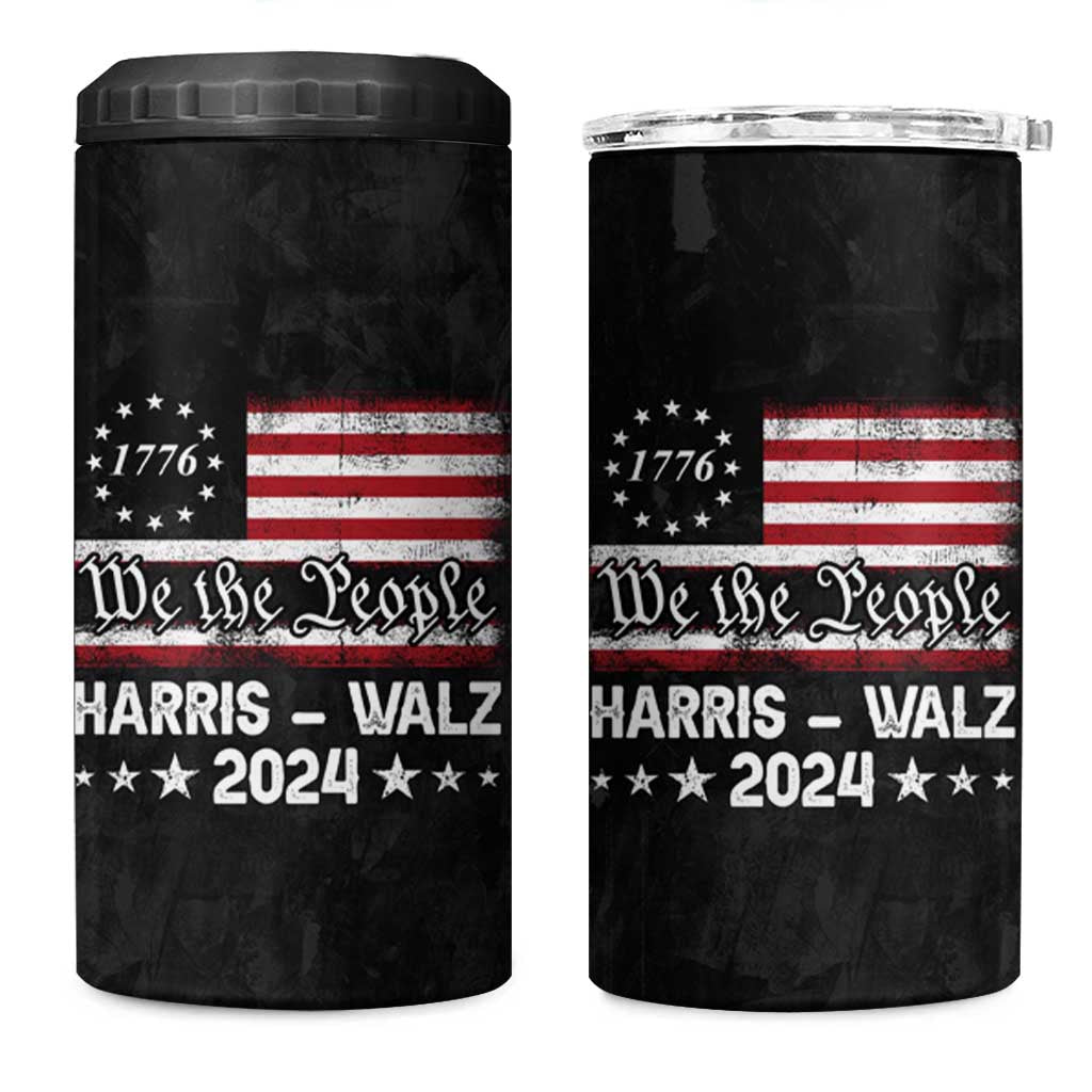 Harris Walz Waltz 2024 4 in 1 Can Cooler Tumbler US Flag Madam President Democratic 4th Of July - Wonder Print Shop