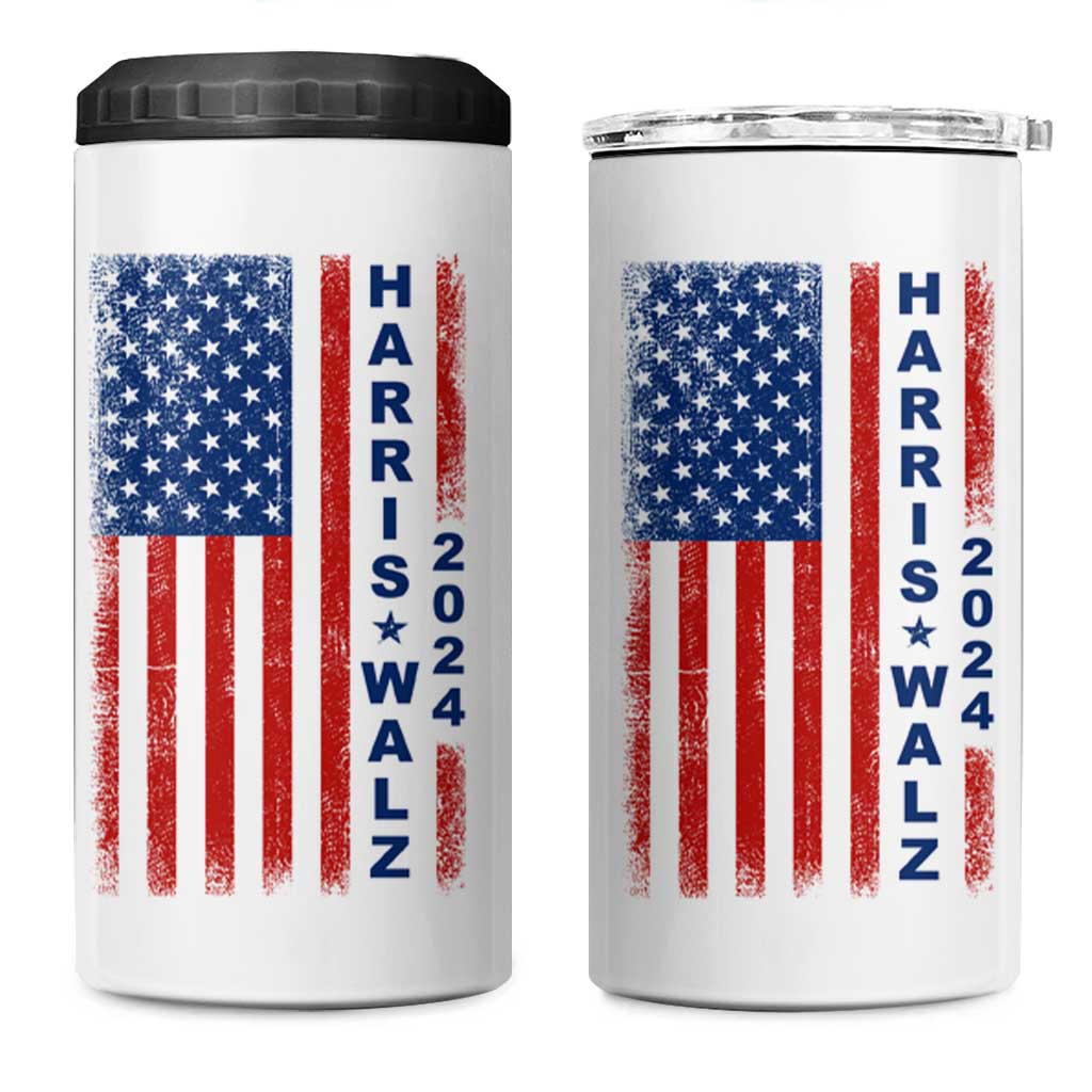 Harris Walz Waltz 2024 4 in 1 Can Cooler Tumbler USA Flag American Election - Wonder Print Shop