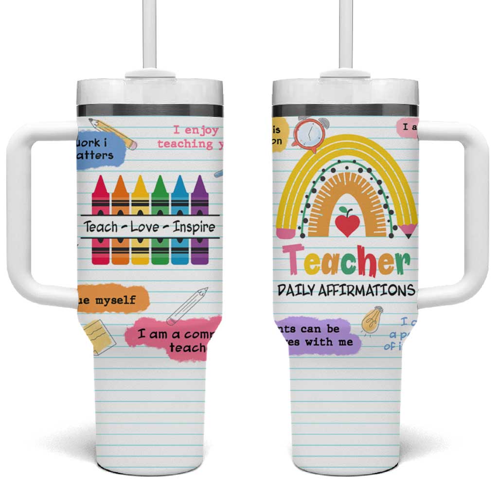 Teacher Tumbler With Handle Positive Daily Affirmations Cup, Inspirational, Sobriety, Motivational Gifts