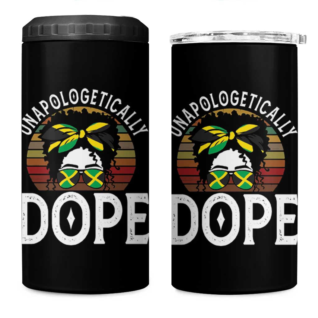 Jamaican Girl 4 in 1 Can Cooler Tumbler Unapologetically Dope Black Pride Melanin Afro Jamaica Flag Messy Bun - Wonder Print Shop