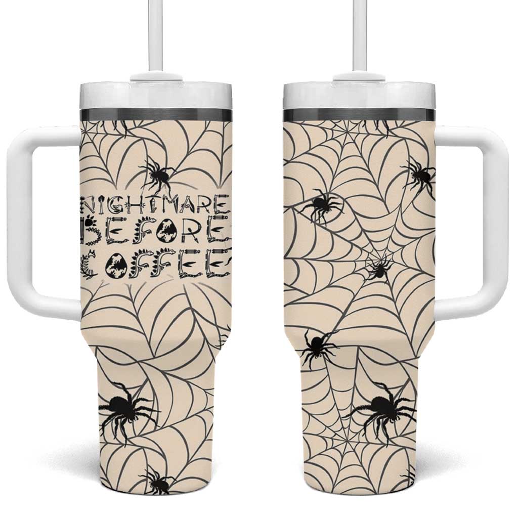 Vintage Halloween Spiders Web Tumbler With Handle Spooky Vibes Nightmare Before Coffee - Wonder Print Shop