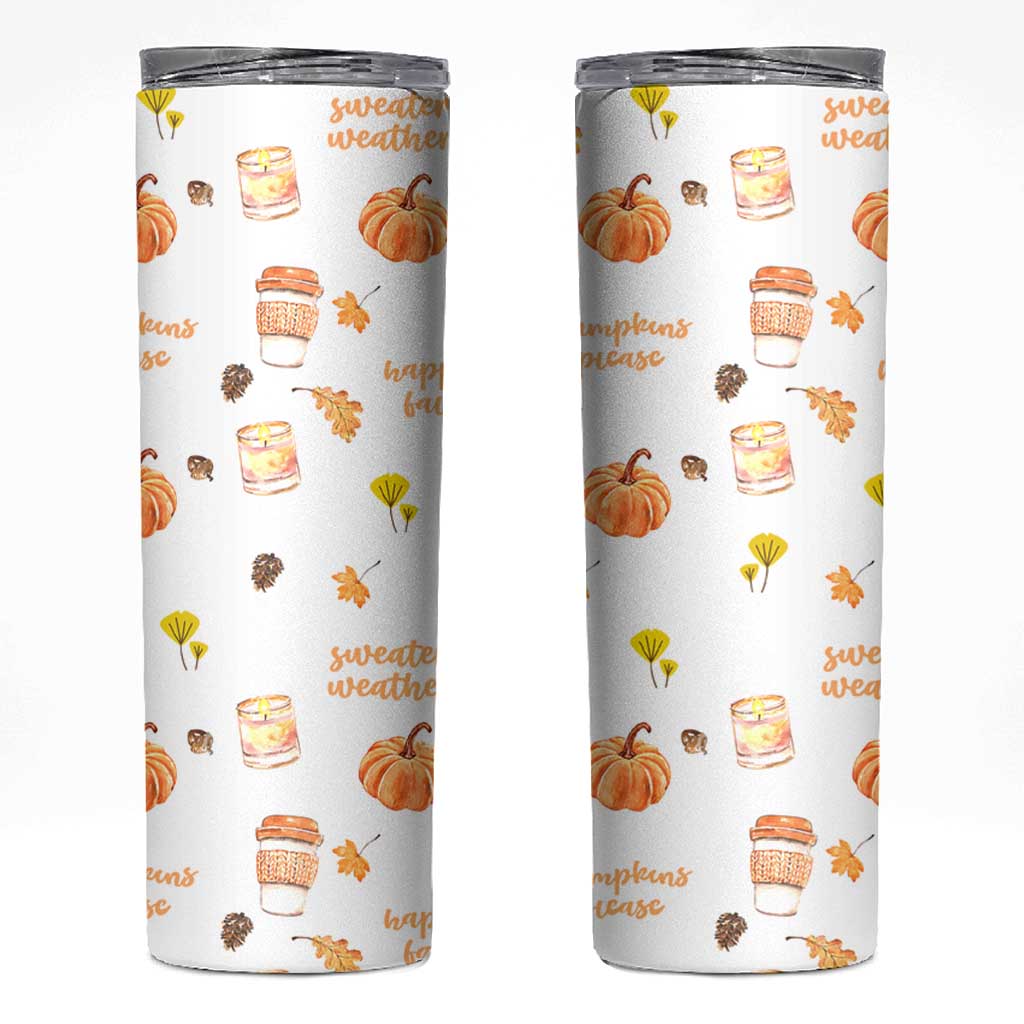 Pumpkin Season Fall Gift Skinny Tumbler Autumn Travel Cup For Thanksgiving - Wonder Print Shop