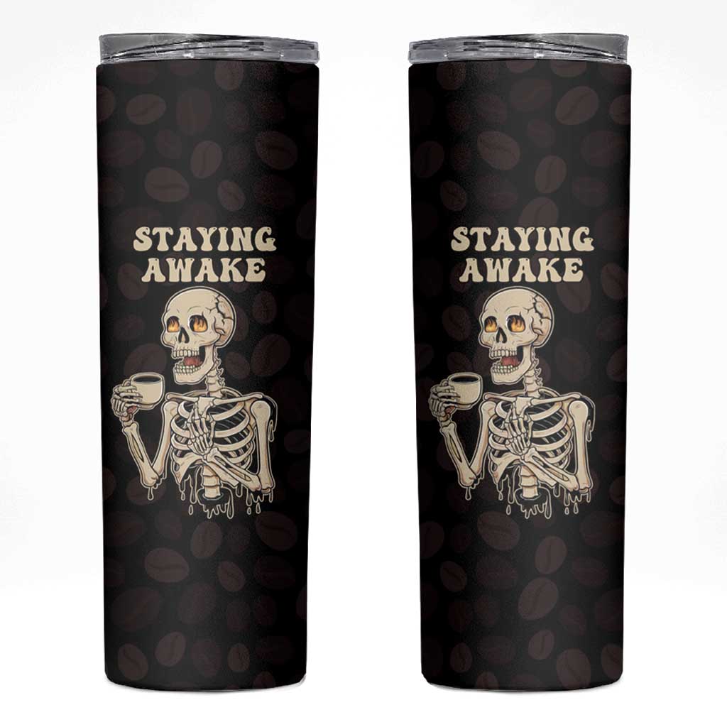 Funny Halloween Iced Coffee Skinny Tumbler Skeleton Drinking Coffee Coffee Caffeine Lover Coffee Brewer Staying Awake