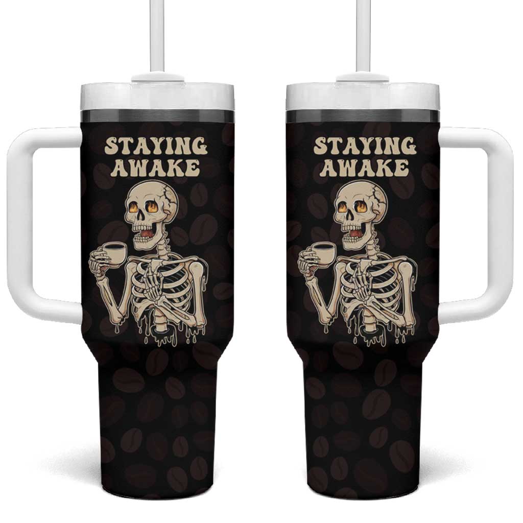 Funny Halloween Iced Coffee Tumbler With Handle Skeleton Drinking Coffee Coffee Caffeine Lover Coffee Brewer Staying Awake