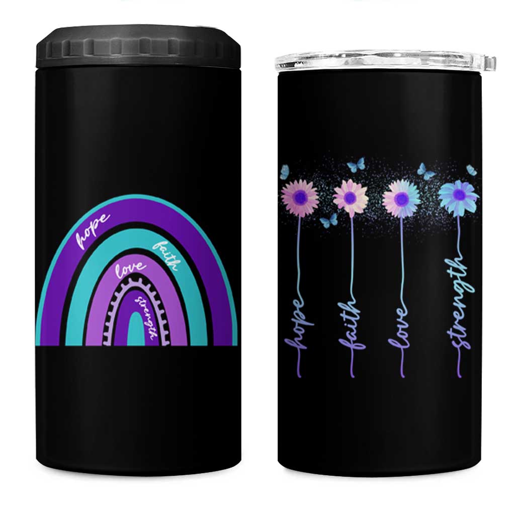 Suicide Prevention Awareness 4 in 1 Can Cooler Tumbler Hope Faith Love Strength Teal Purple Christian Sunflower - Wonder Print Shop