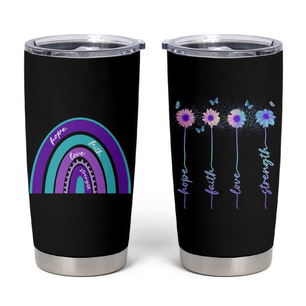 Suicide Prevention Awareness Tumbler Cup Hope Faith Love Strength Teal Purple Christian Sunflower