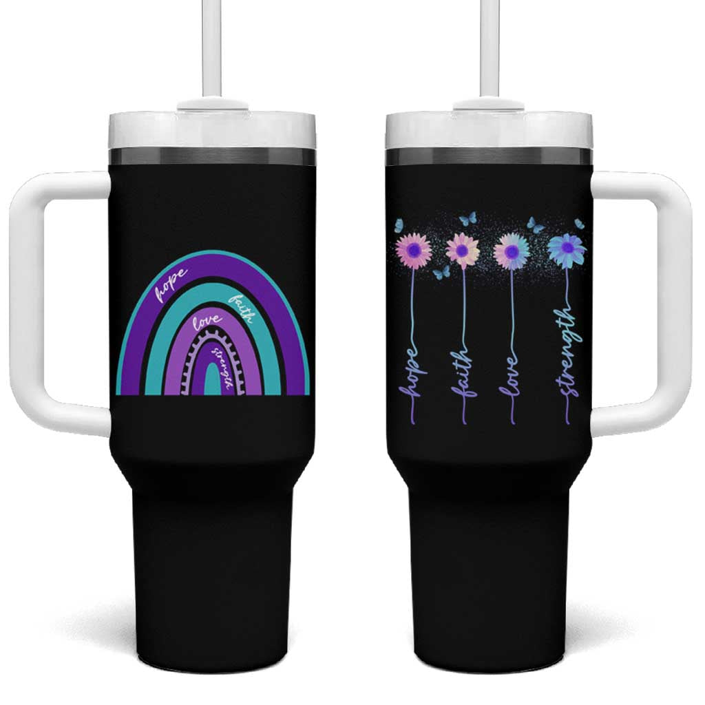 Suicide Prevention Awareness Tumbler With Handle Hope Faith Love Strength Teal Purple Christian Sunflower