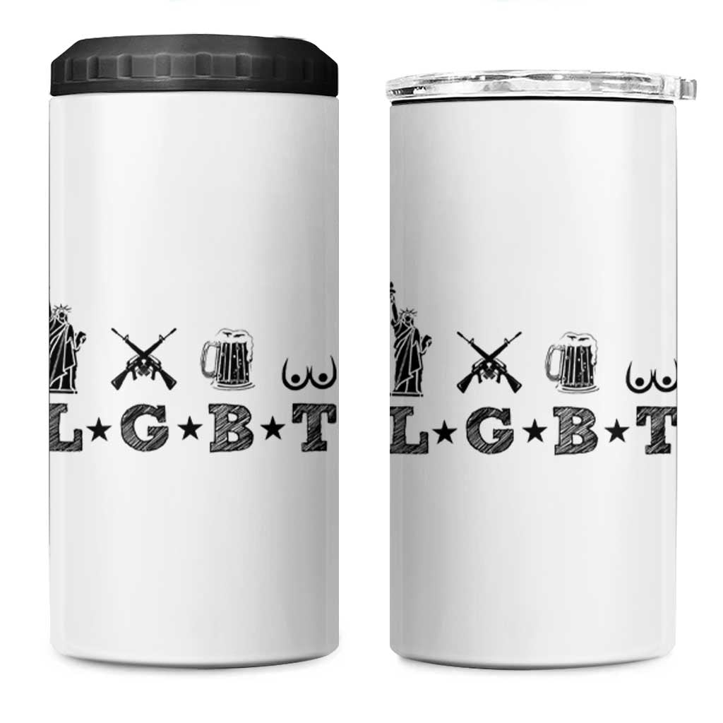 Funny LGBT 4 in 1 Can Cooler Tumbler Liberty Gun Beer Tits - Wonder Print Shop