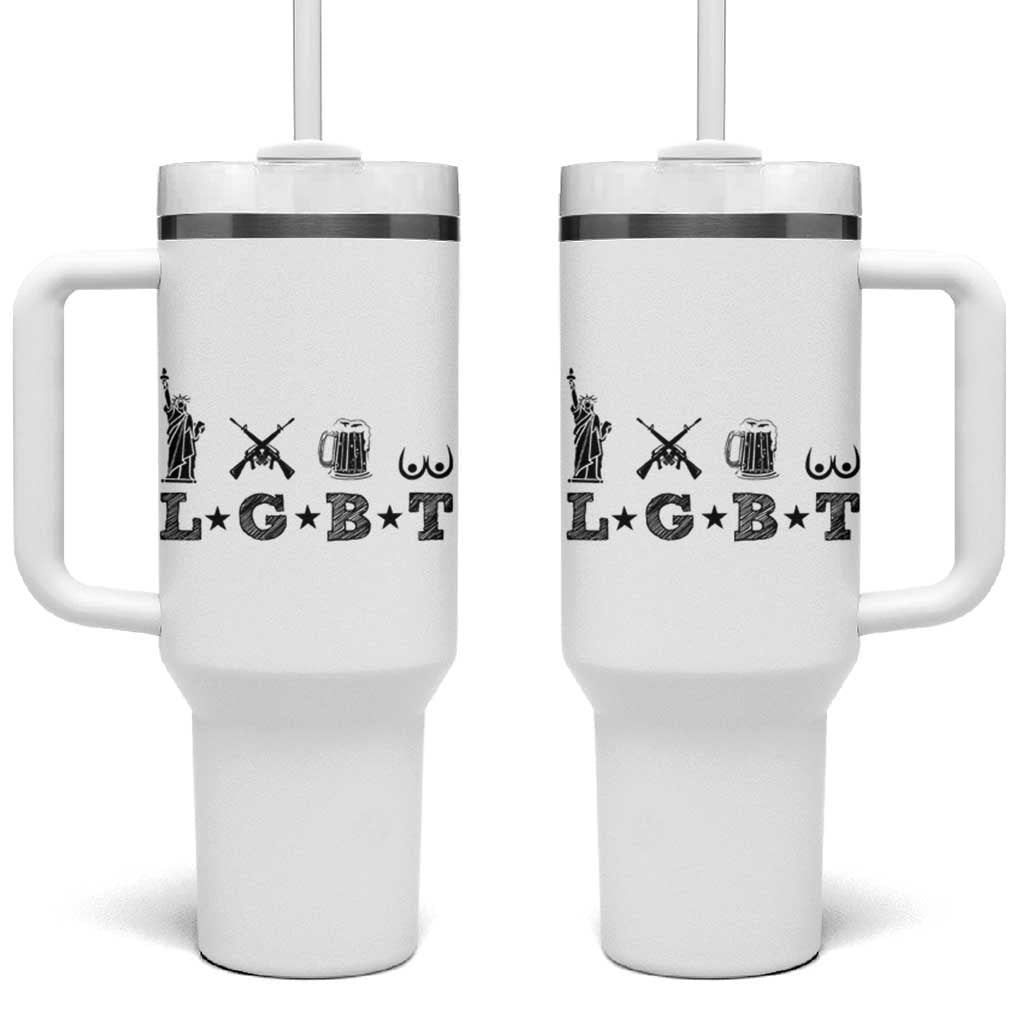 Funny LGBT Tumbler With Handle Liberty Gun Beer Tits