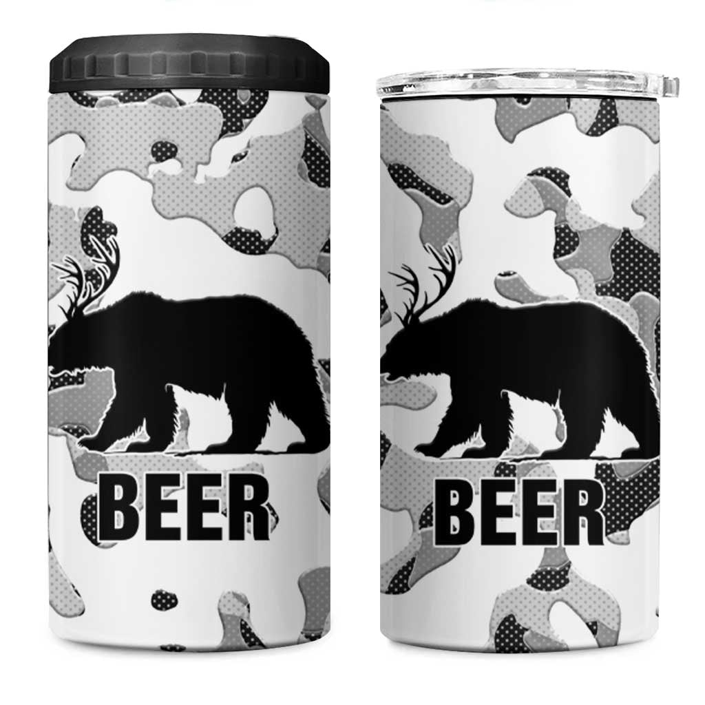 Funny Bear Beer Lovers 4 in 1 Can Cooler Tumbler Camo Bear Hunting - Wonder Print Shop