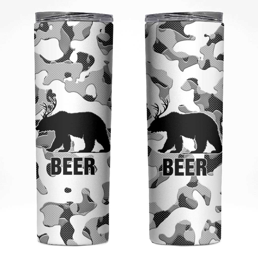 Funny Bear Beer Lovers Skinny Tumbler Camo Bear Hunting