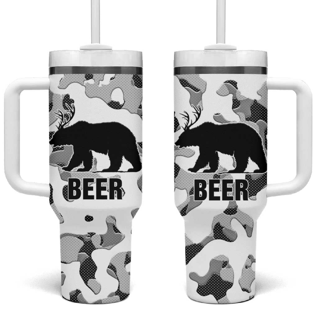 Funny Bear Beer Lovers Tumbler With Handle Camo Bear Hunting