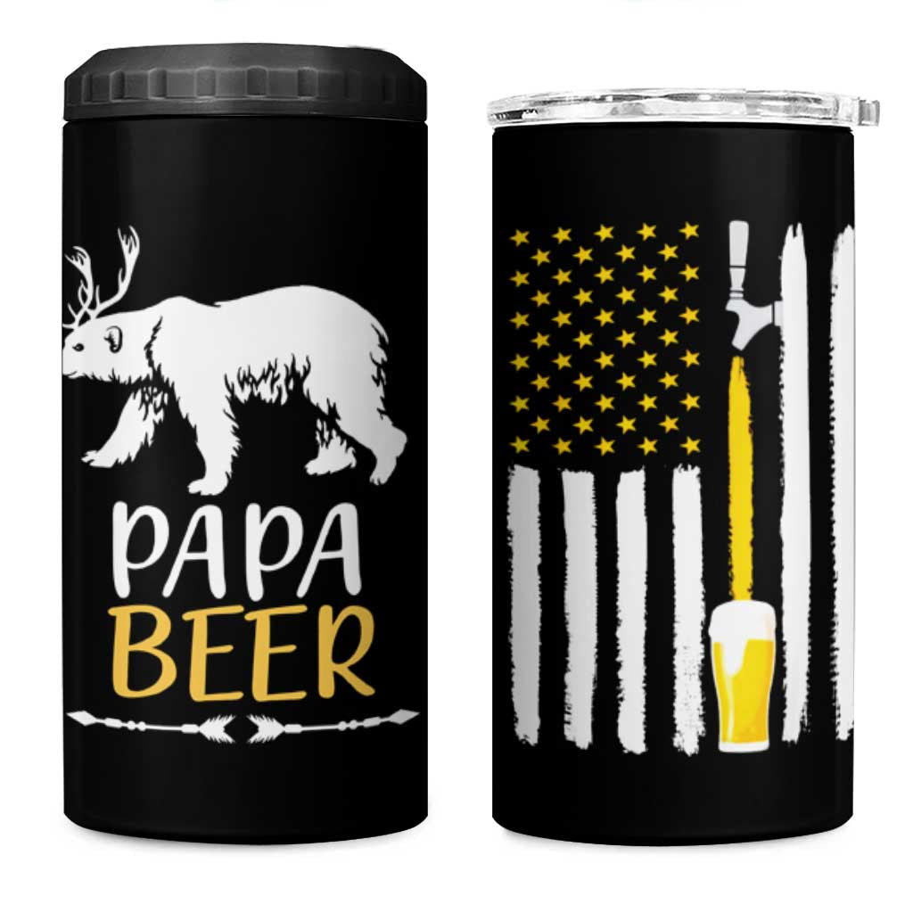 Gifts For Dad Father's Day 4 in 1 Can Cooler Tumbler Vintage Bear Deer Funny Beer Lovers American Flag - Wonder Print Shop