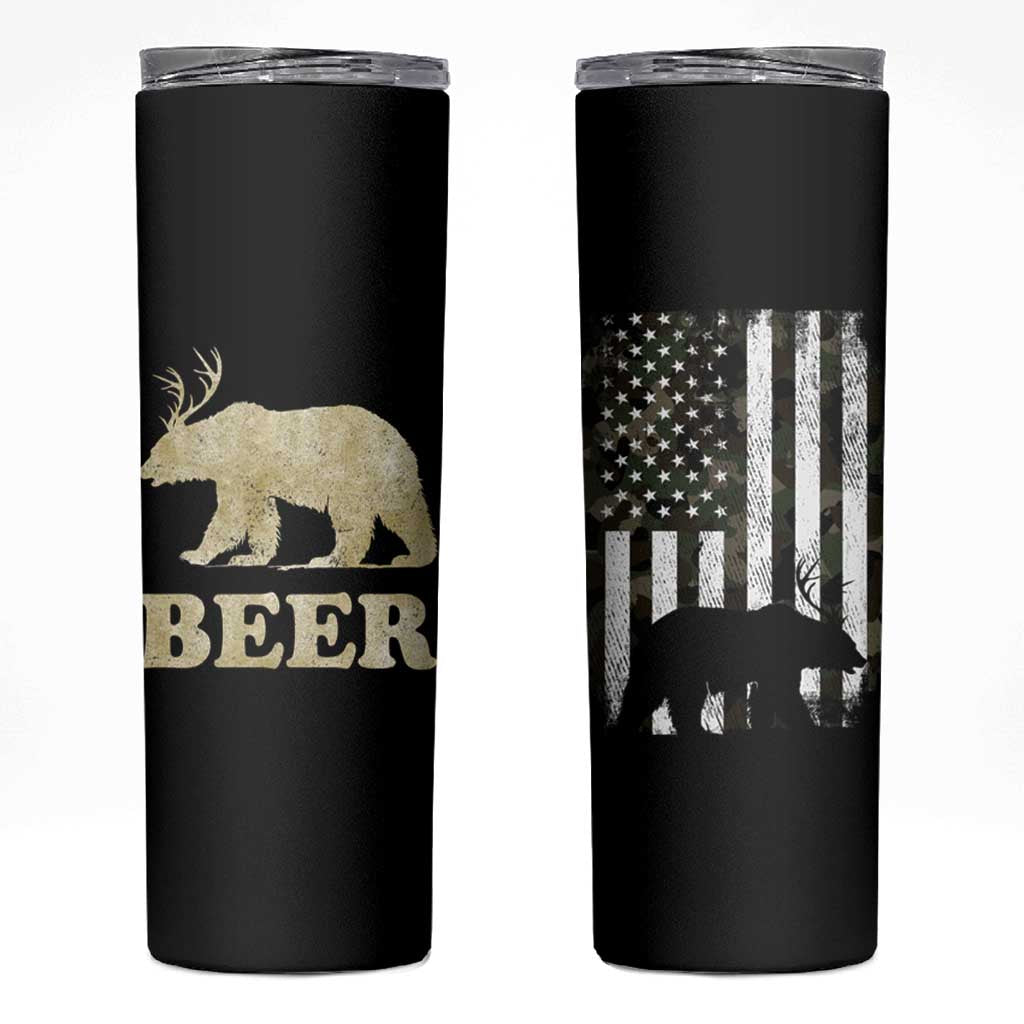 Funny Bear Beer Lovers Skinny Tumbler Camo American Flag Hunting Gifts Men Dad Grandpa