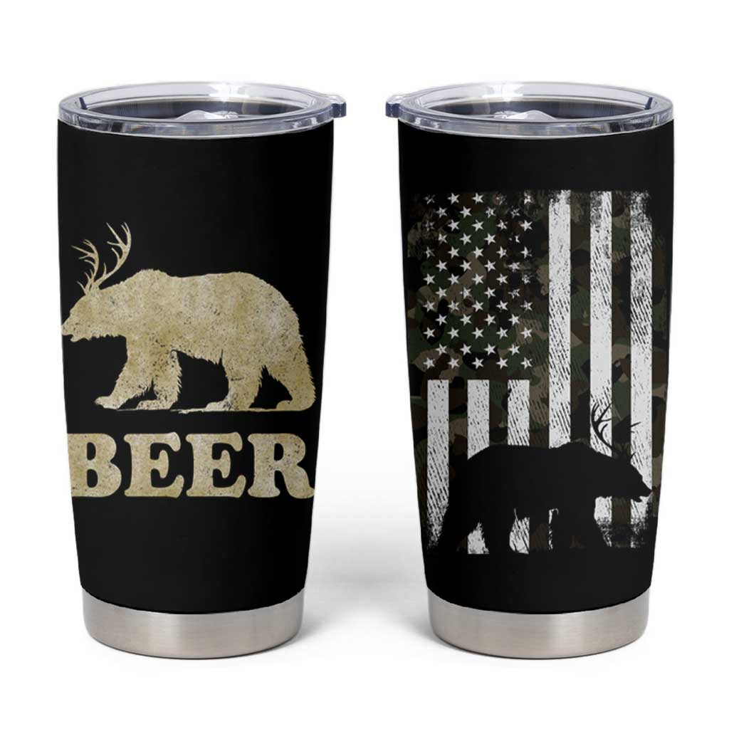 Funny Bear Beer Lovers Tumbler Cup Camo American Flag Hunting Gifts Men Dad Grandpa