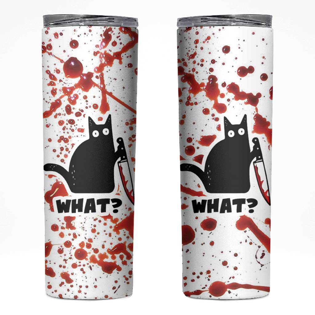 Funny Black Cat What Skinny Tumbler Murderous Cat Holding Knife Halloween Costume Killer - Wonder Print Shop